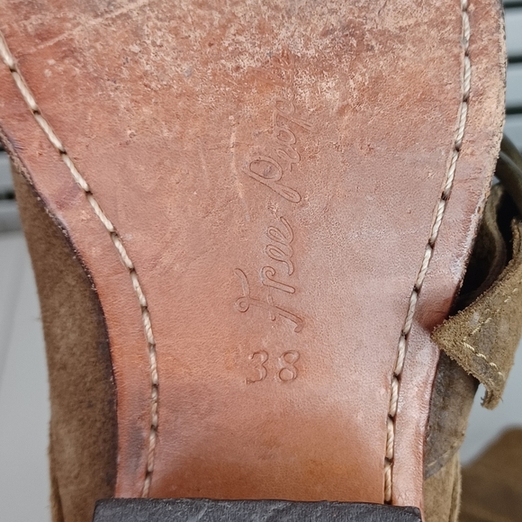 Free People Boho Leather Sz 38 Tortuga Strappy Suede Stacked Heel Booties - Picture 14 of 16